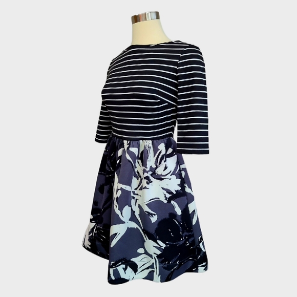 Mixed Pattern Scuba Dress in Stripes and Floral Print Size 6P - Picture 7 of 11